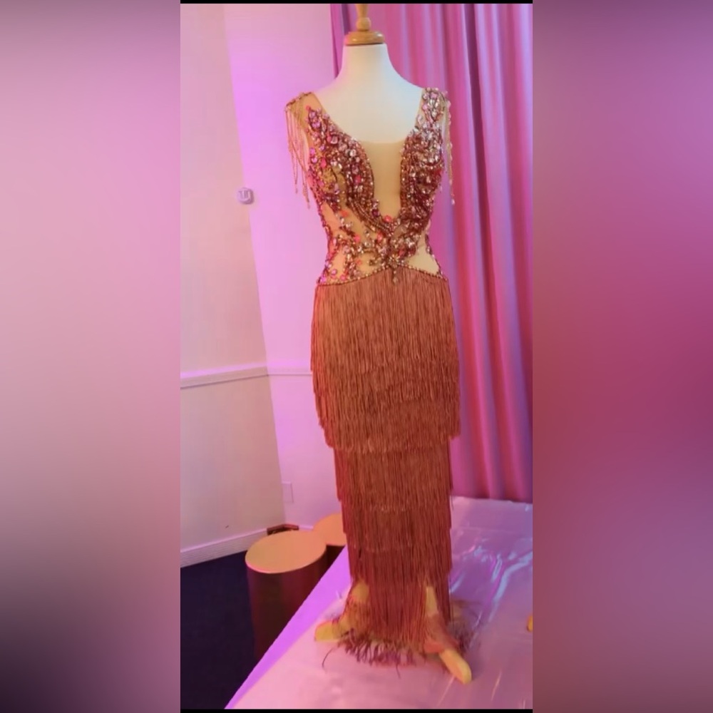 Gold Sequin Embellished Plunge Gown